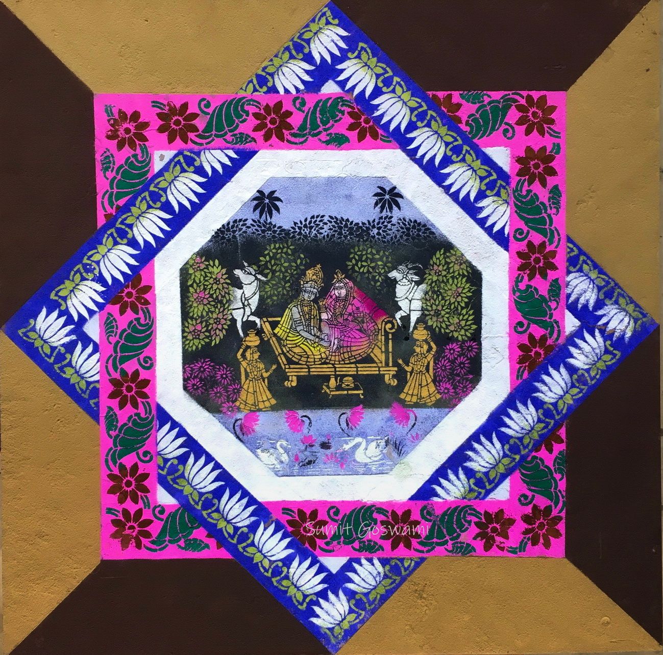 Sanjhi de Vrindavan, "Peindre au pochoir le couple divin Radha Krishna " — partie 3