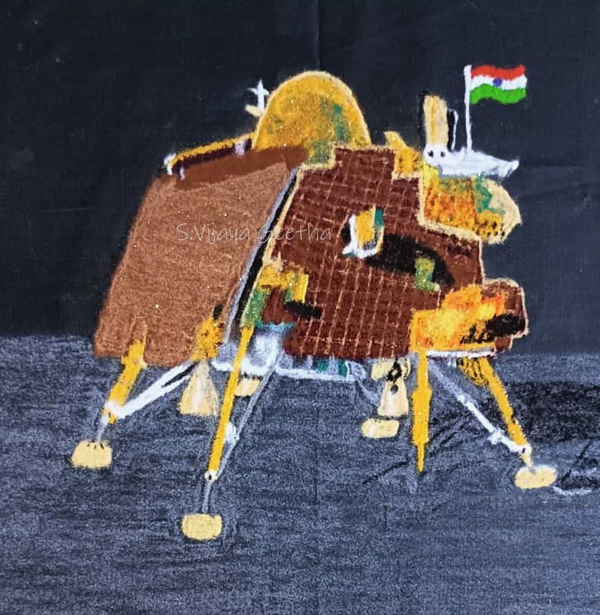 L'Inde a rendez-vous avec la lune, "Kolam pour célébrer Chandrayaan-3"